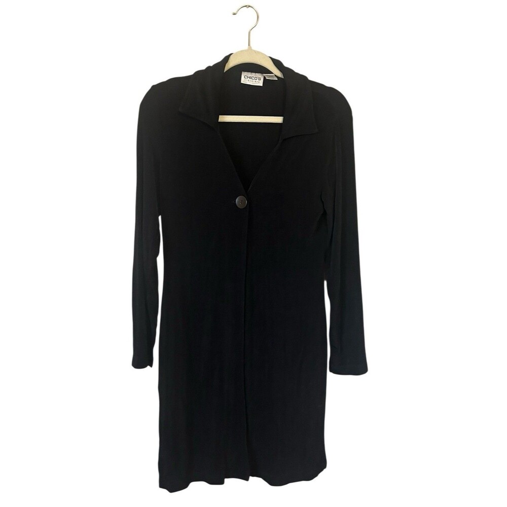 Chicos Travelers Long Button Front Cardigan Non Iron Size 0 US Small Slinky USA
